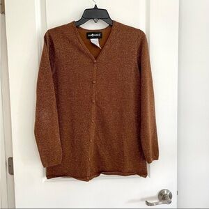 Sag Harbor Brown Gold Metallic Button Down V-Neck Cardigan